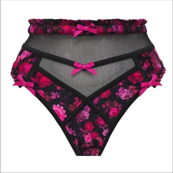 🍋 2PC For Love and Lemons Black and Pink Floral Lola Bra & Panty - Picture 4 of 7